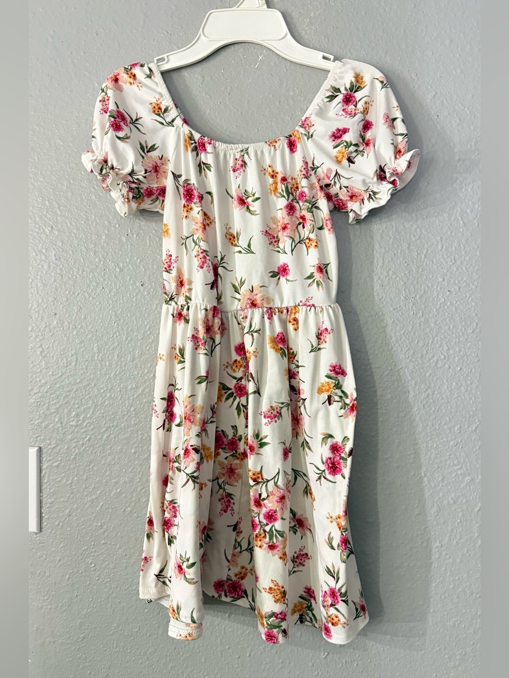 Girls White Floral Puff-Sleeve Sundress